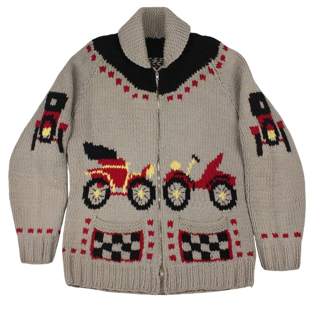 Vintage Mary Maxim Antique Autos 433 "Cowichan" Car Mens L Sweater Zip Cardigan